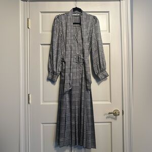 Zara Black and White Checked Maxi Dress with Tie Detail